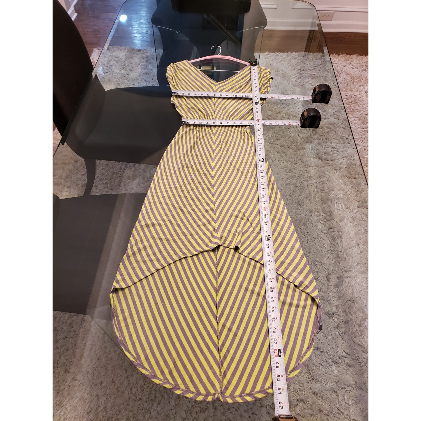 Mossimo Long Maxi Dress Womens XS Green Gray Striped Stretch Rayon Summer V Neck