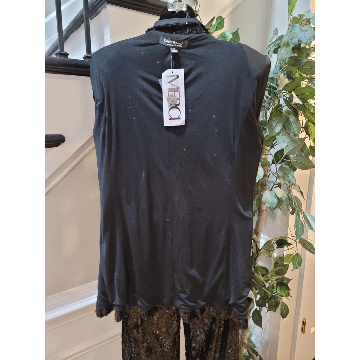 Celebrity Fashion Sequin Suit Women's Medium Black Faux Pockets Fully Lined