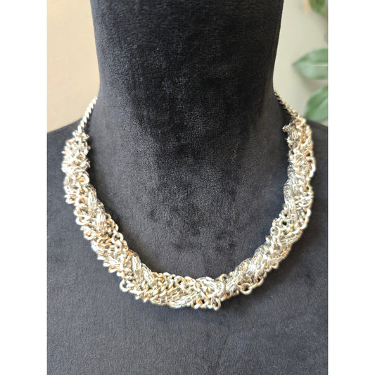 Women's Silver Woven Chain Necklace With Lobster Clasp Elegant Chunky Statement