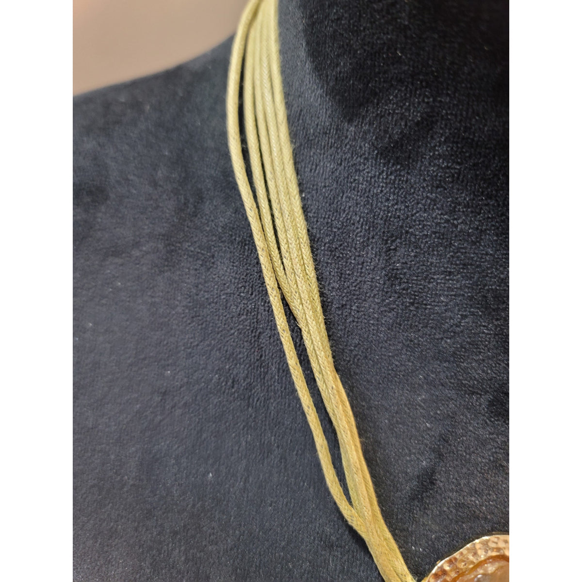 Amber Stone Pendant Necklace Gold Tone Multi Strand Cord Statement Jewelry Gifts