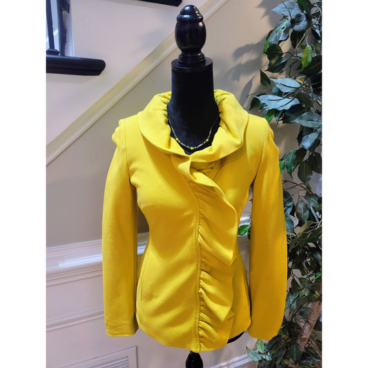 International Concepts Cardigan Jacket Womens SZ XS Yellow Ruffle Long Sleeve