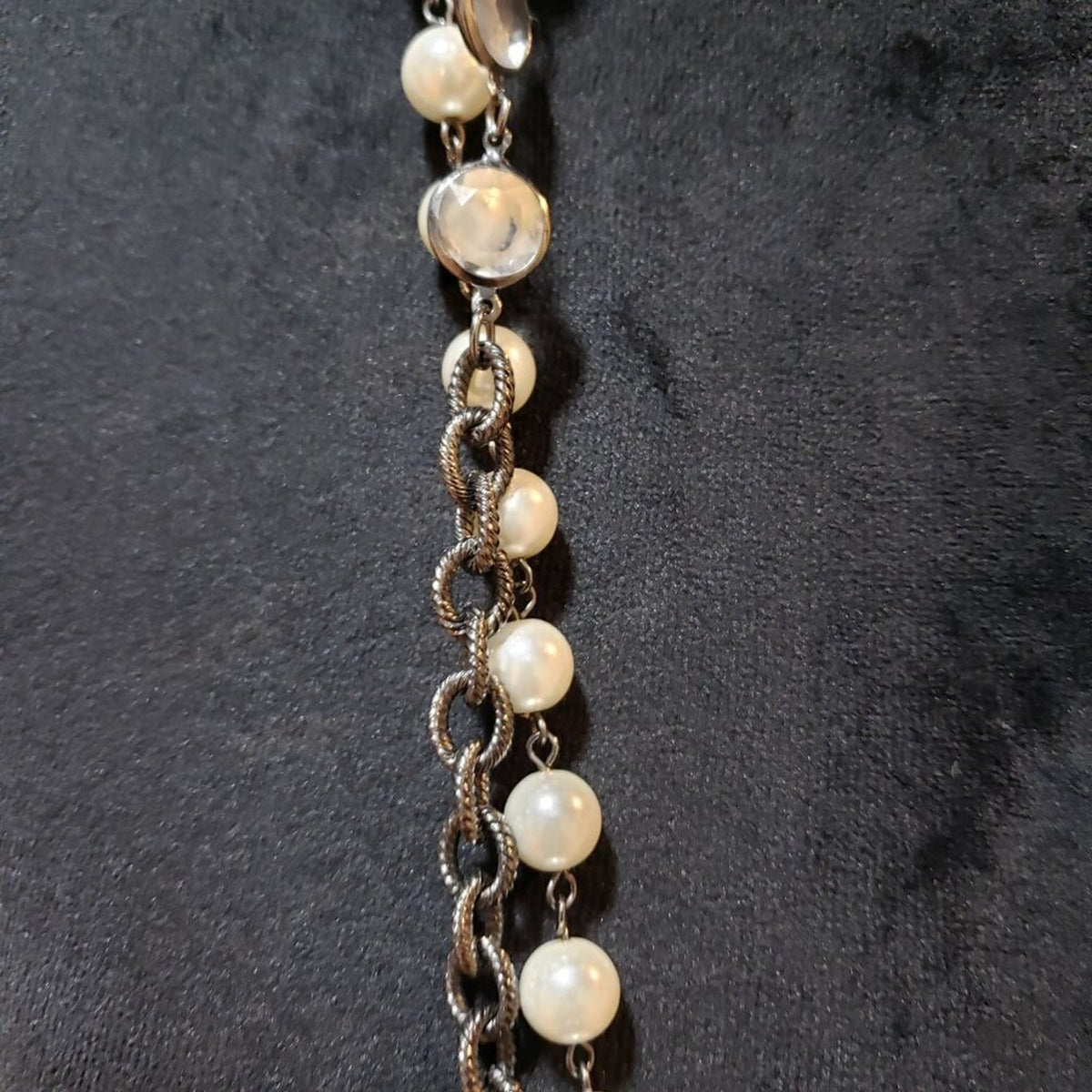 Womens Ivory & Clear Crystal & Pearl Beaded Necklace Jewelry with Lobster Clasp