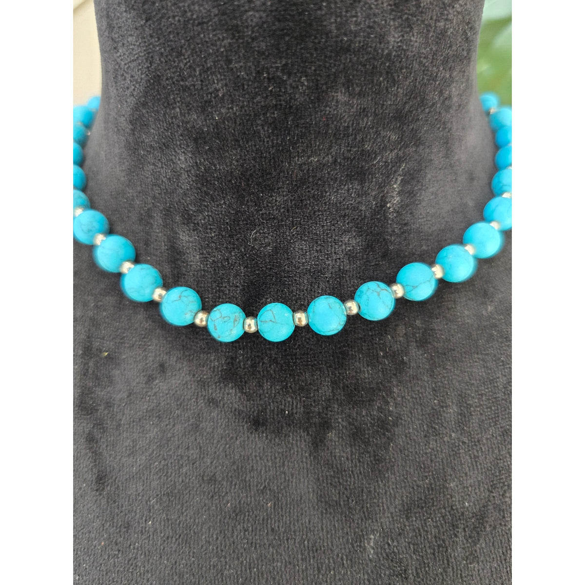 Turquoise Blue Beaded Rhinestone Spacer Statement Necklace Fashion Jewelry