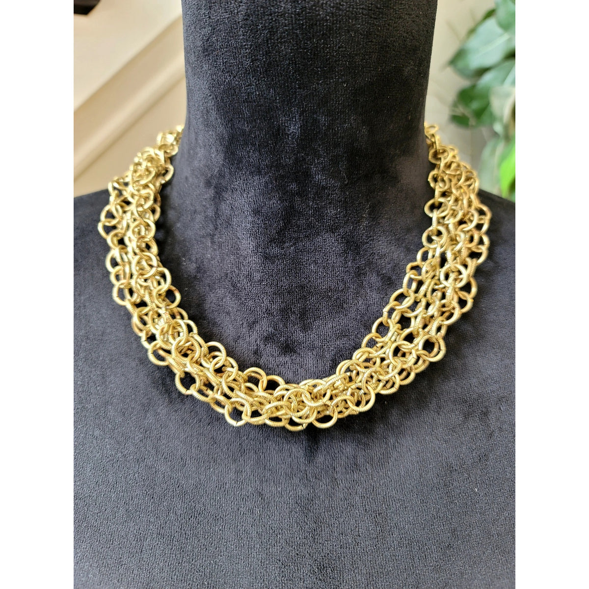 Gold Tone Multi-Strand Chain Collar Necklace Layered Chunky Statement Jewelry