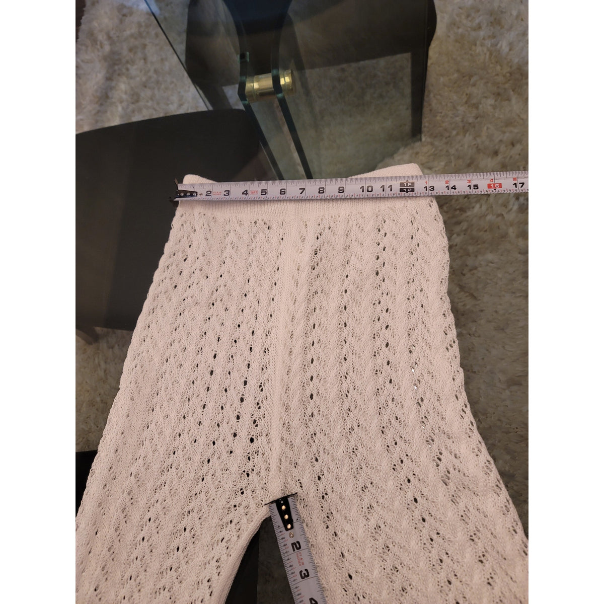 Crochet 2 Piece Set Women Medium White Cover Up Pant Halter Bikini Top Open Back