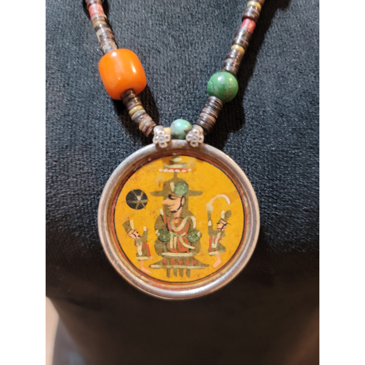 Women's Vintage Indian Boho Beaded Pendant Necklace With Hand Painted Art