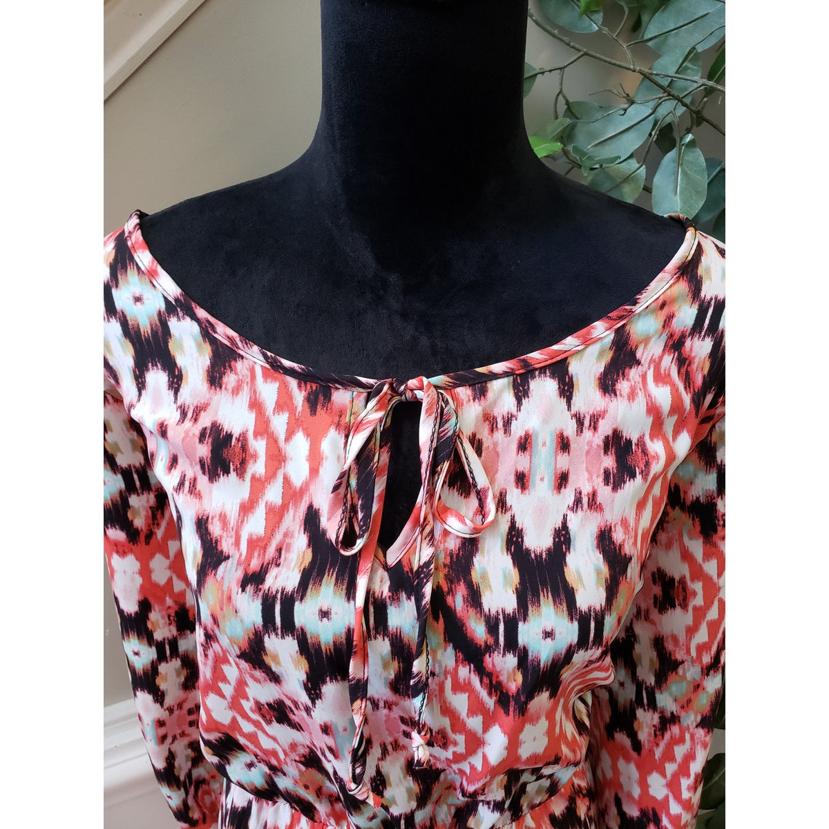 Uibar Rose Fit & Flare Dress Women's Size 2X Orange Beige Scoop Neck Long Sleeve