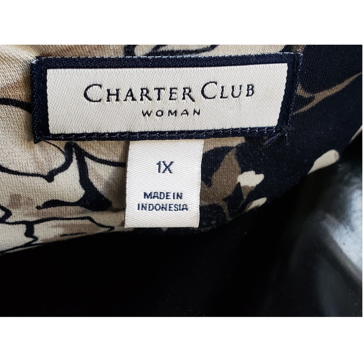 Charter Club Dress Women 1X Navy Blue Floral Belted Stretchy Midi V Neck