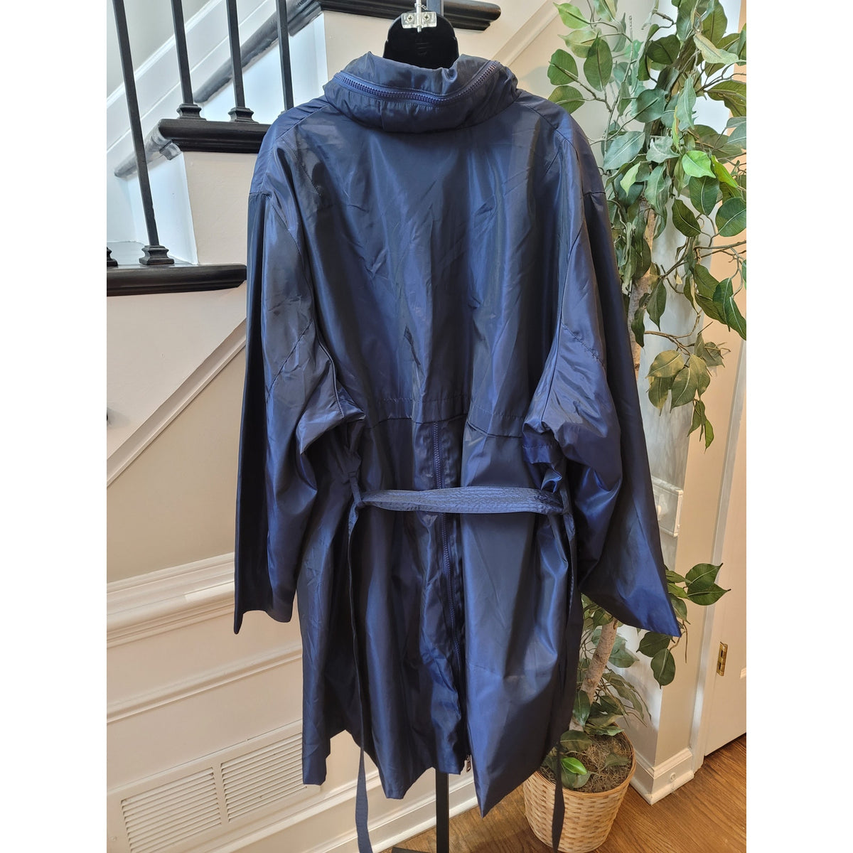 Selection Trench Raincoat Women's Size 28/30 Blue Button Front Back Zipper
