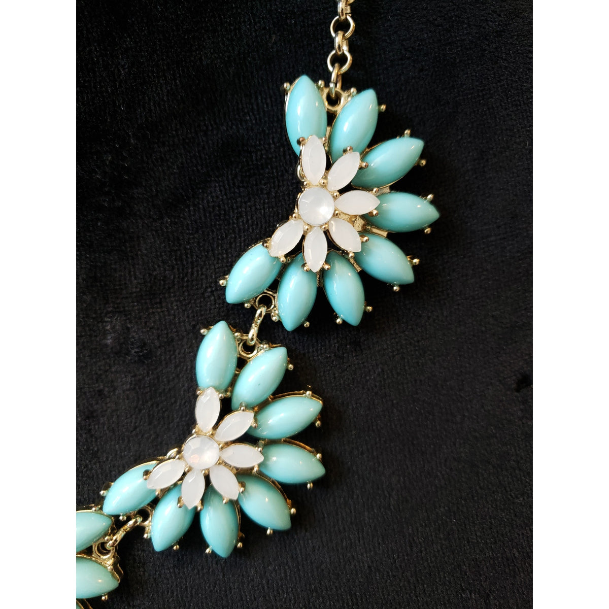 Women's Turquoise Flower Statement Necklace White Accents Lobster Clasp