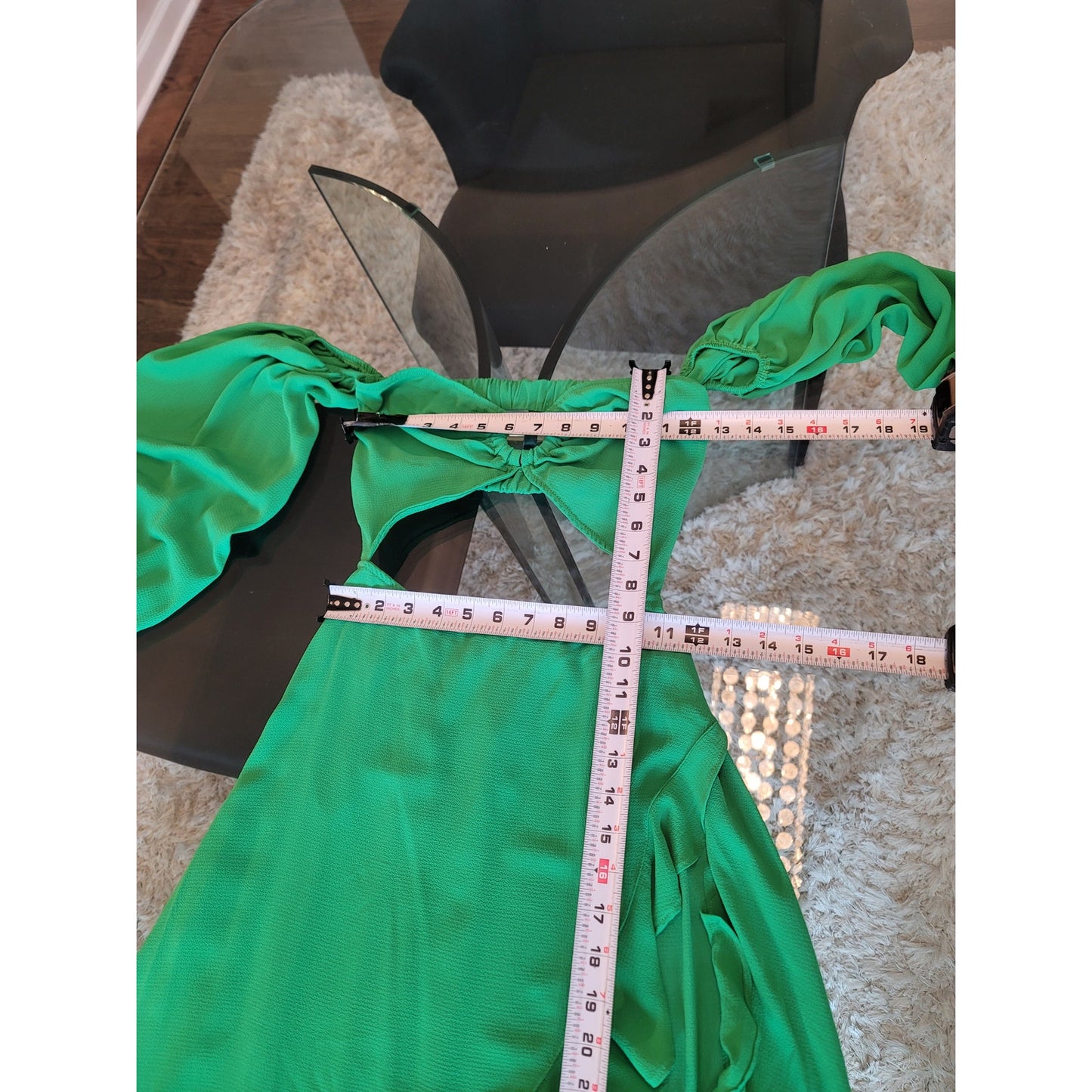 SHEIN Dress Women XS Green Ruffle Asymmetrical Off Shoulder Party Sexy