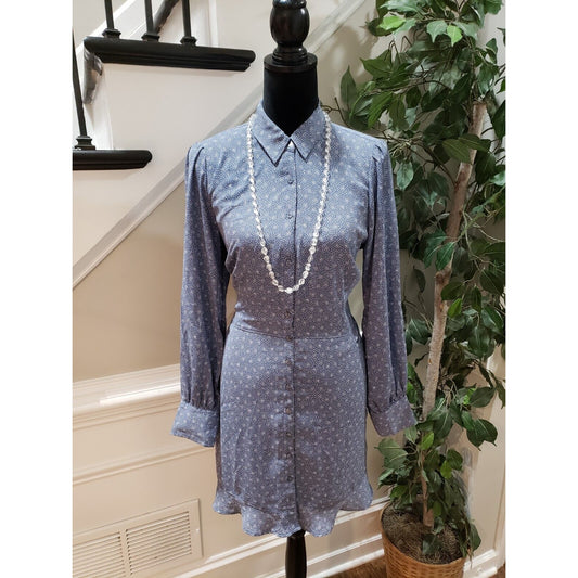 Abercrombie & Fitch Women's Blue 100% Polyester Collared Knee Length Dress Large