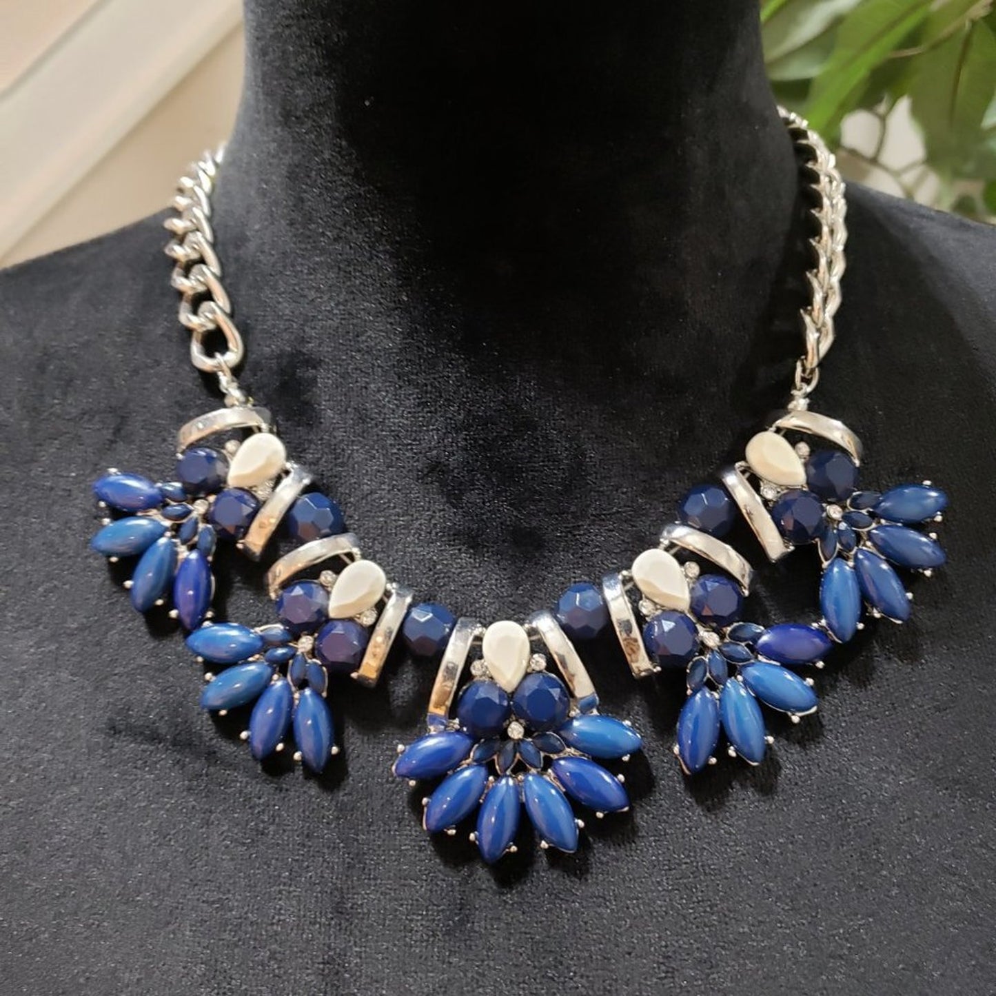 New York Gold Tone & Blue Beaded Teardrop Statement Fashion Jewellery Necklace