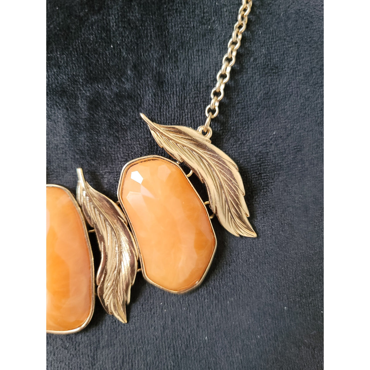 Women Gold Chain Statement Necklace With Orange Gemstones And Lobster Clasp Lock