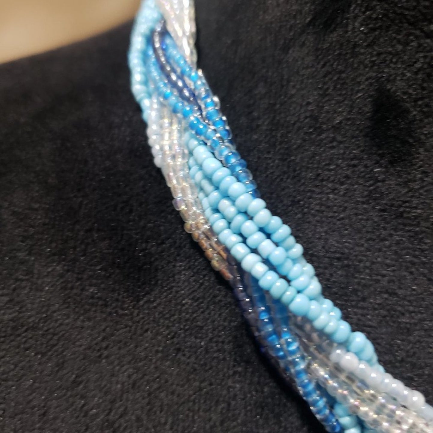 Elegant Multistrand Twisted Beaded Round Silver Pendant Necklace
