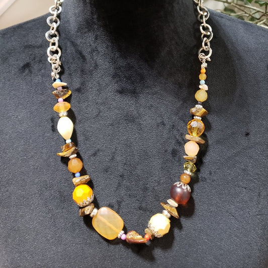 Womens Fashion Multi Chunky Retro Beaded Stones Collar Necklace w/ Lobster Clasp