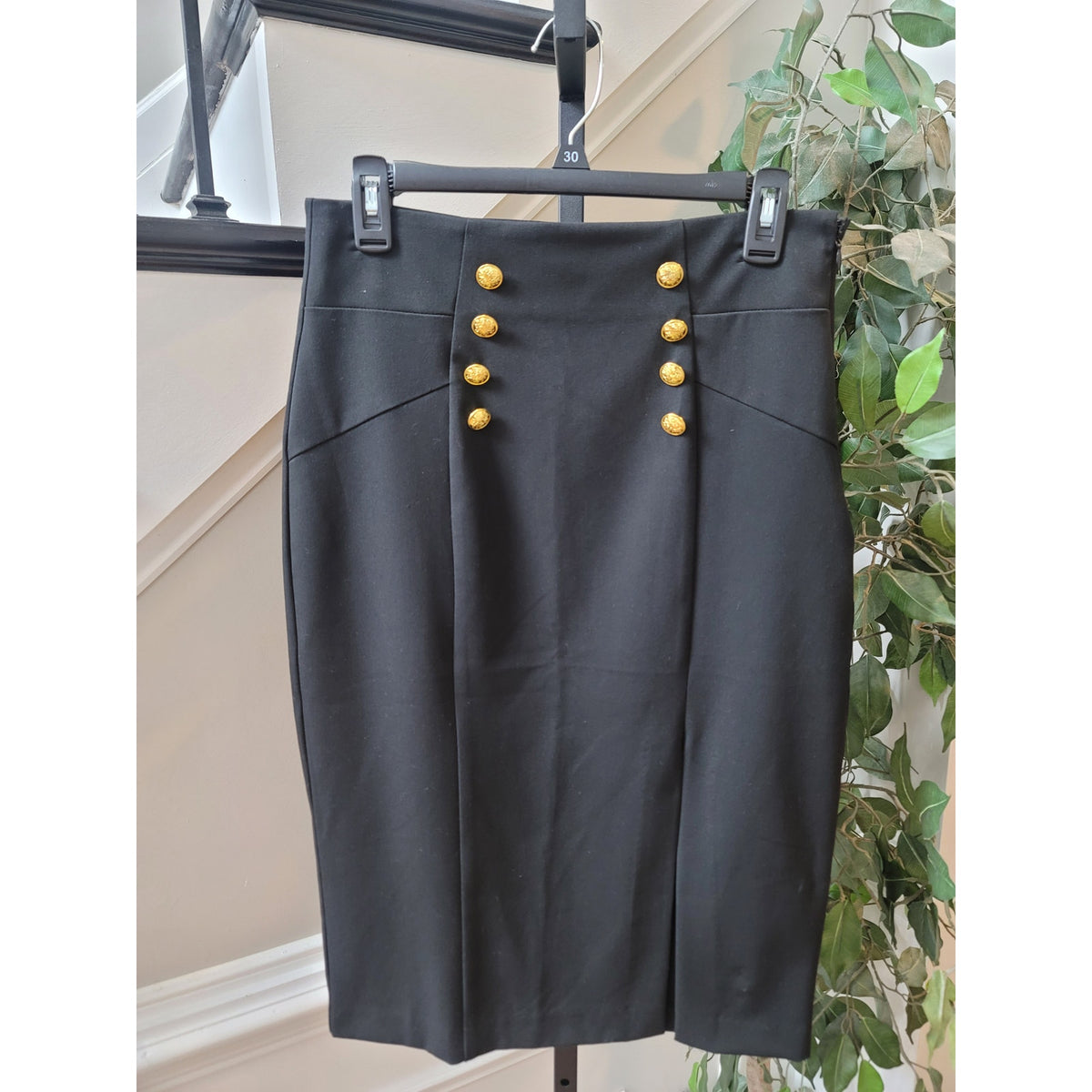 7th Avenue Pencil Skirt Women's Size 8 Black High Waist Side Zipper Front Slit