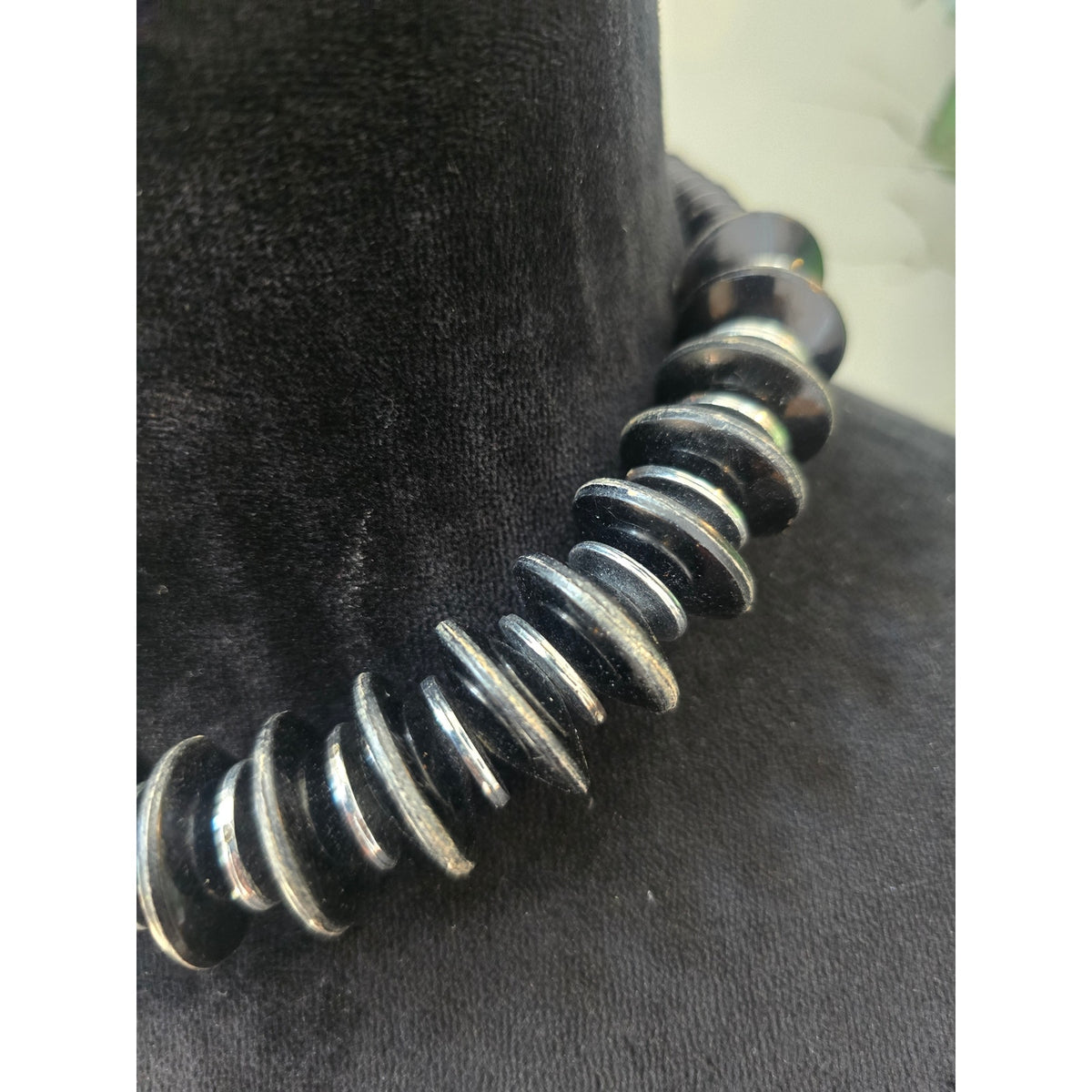 Black Silver Tone Chunky Ring Collar Statement Necklace