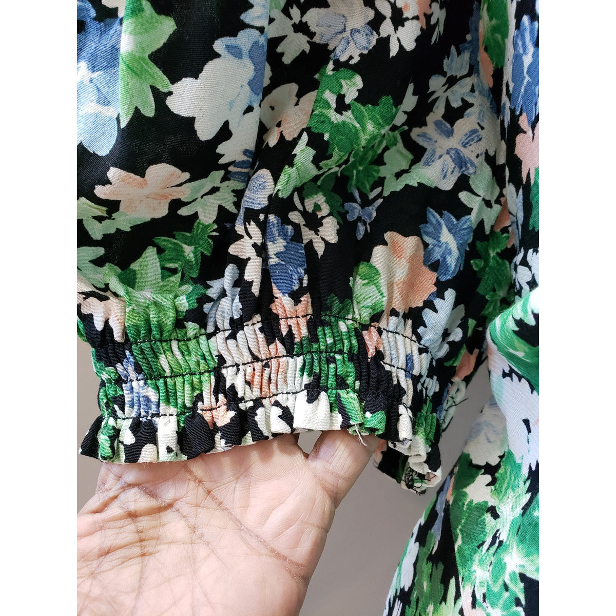 H&M Long Maxi Dress Womens XL Multi Floral Puff Sleeve Sweetheart Neck Back Zip