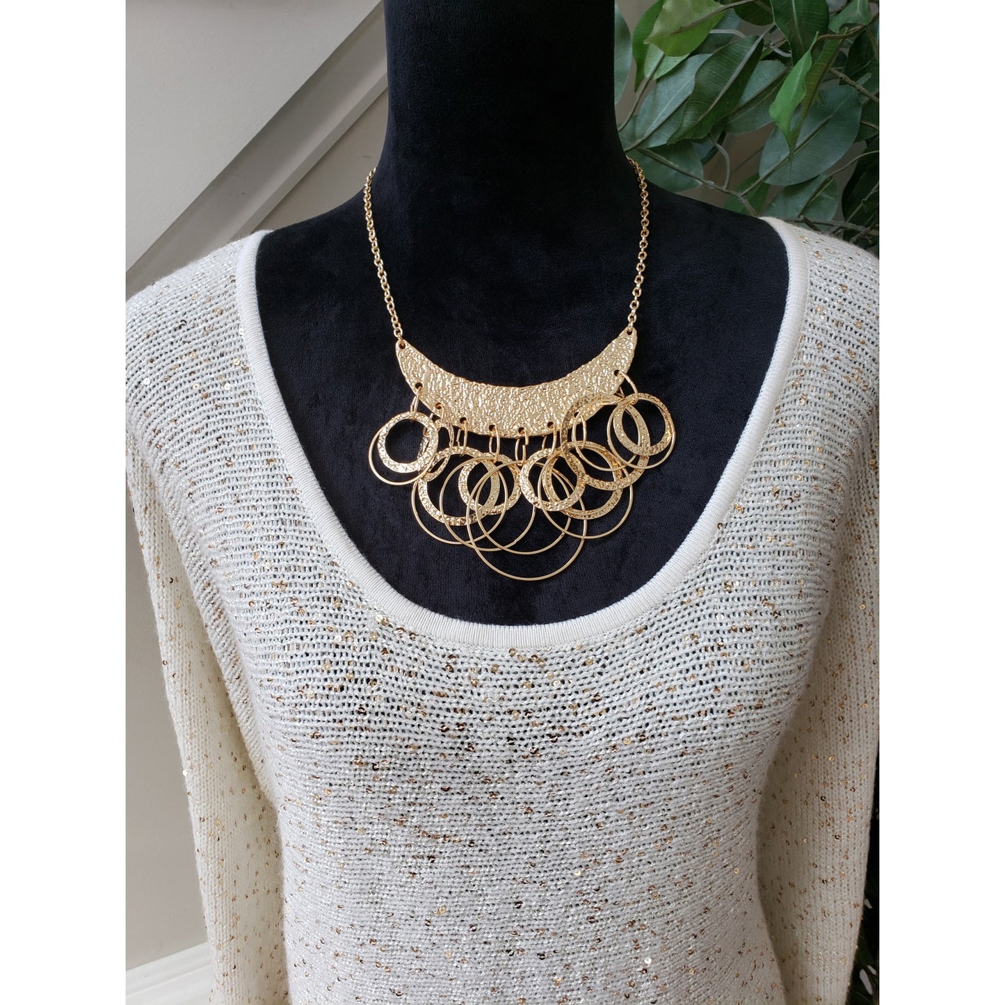 Ashley Stewart Tunic Sweater Women 18/20 White Sequin Open Knit Scoop Neck