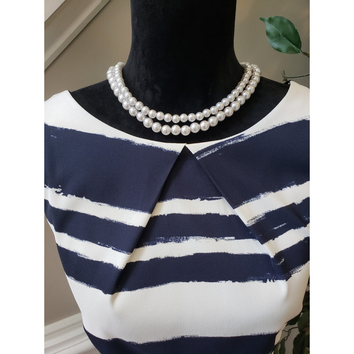 AB Studio Dress Women 16 Navy White Sheath Sleeveless Striped Career Stretch