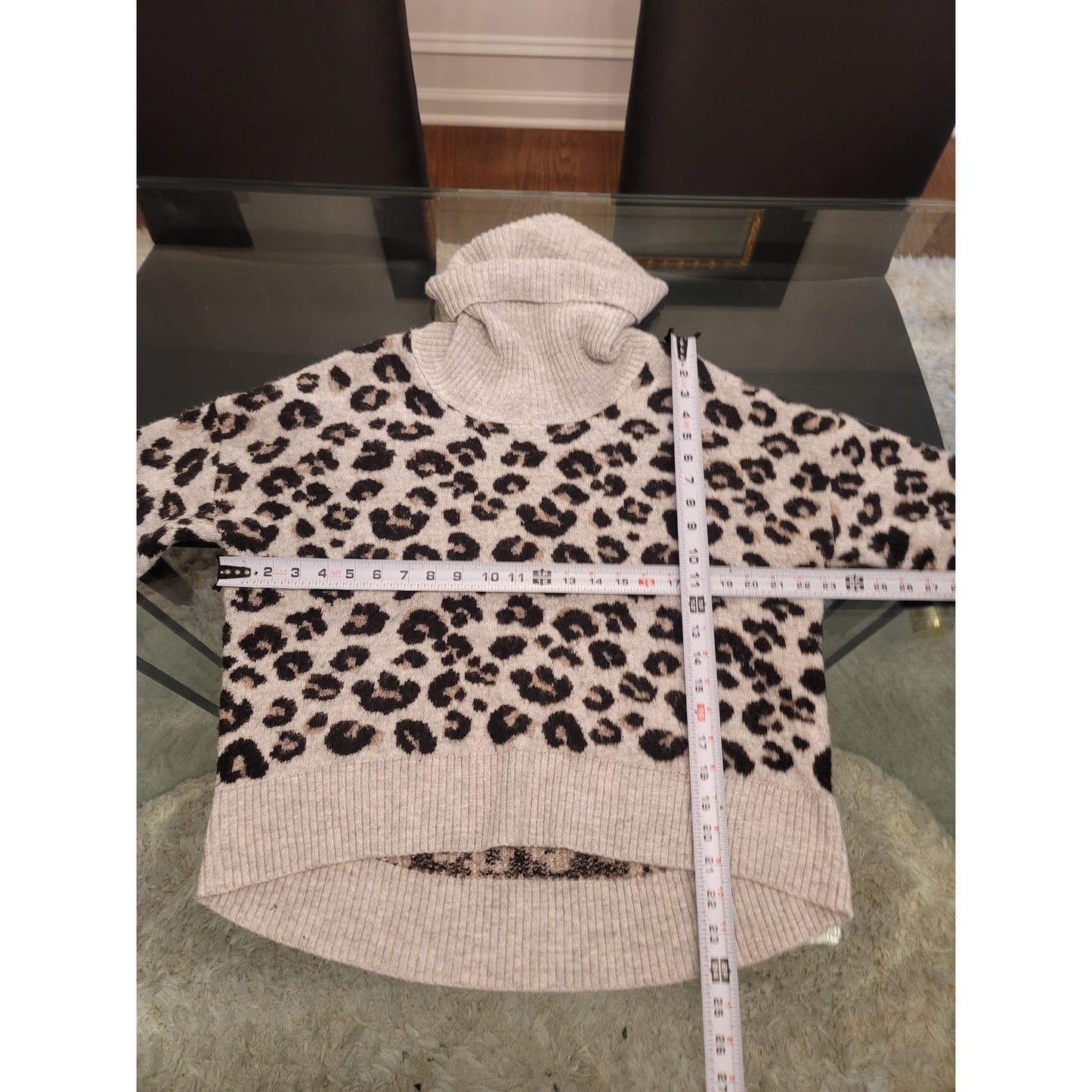 Jessica Simpson Sweater Women's Size Large Gray Black Leopard Print Cowl Neck