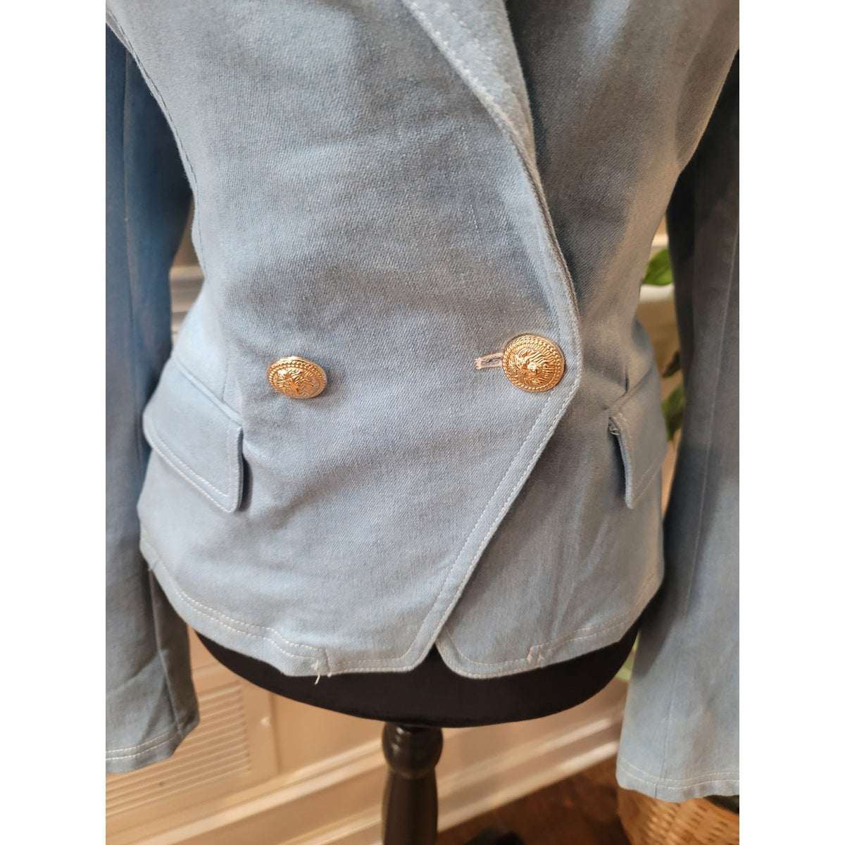 Fashion Nova Blazer Jacket Women's Large Blue Button Double Breasted Welt Pocket