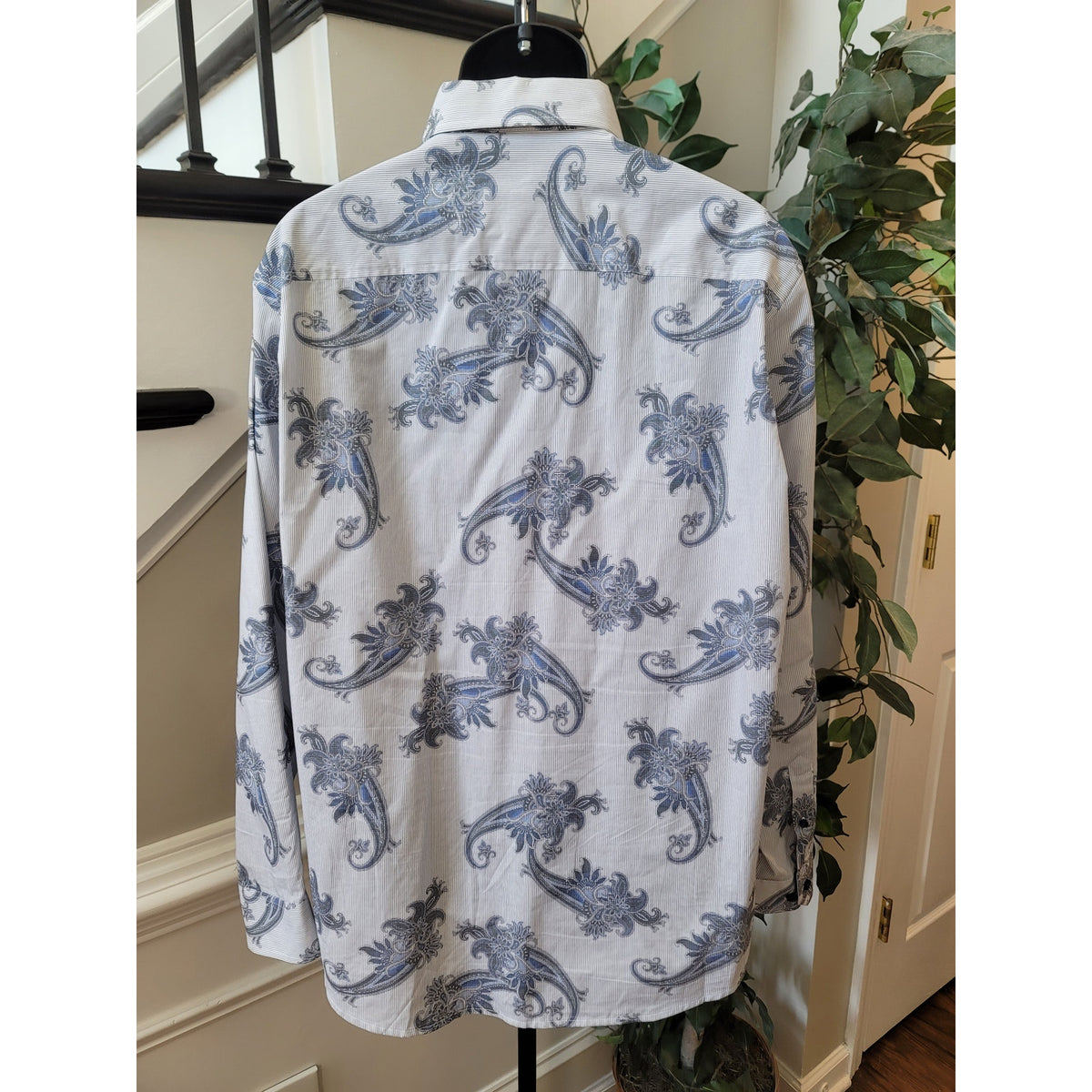 Tasso Elba Button Down Shirts Men's Size X-Large White Blue 100% Cotton Floral