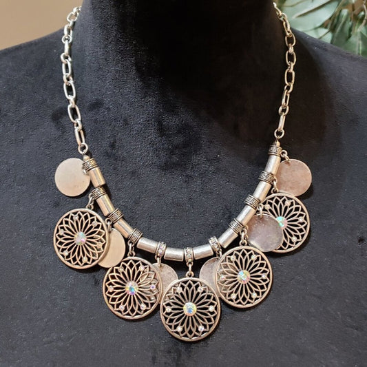 Womens Silver Tone Discs Dreamcatchers Choker Necklace with Lobster Clasp