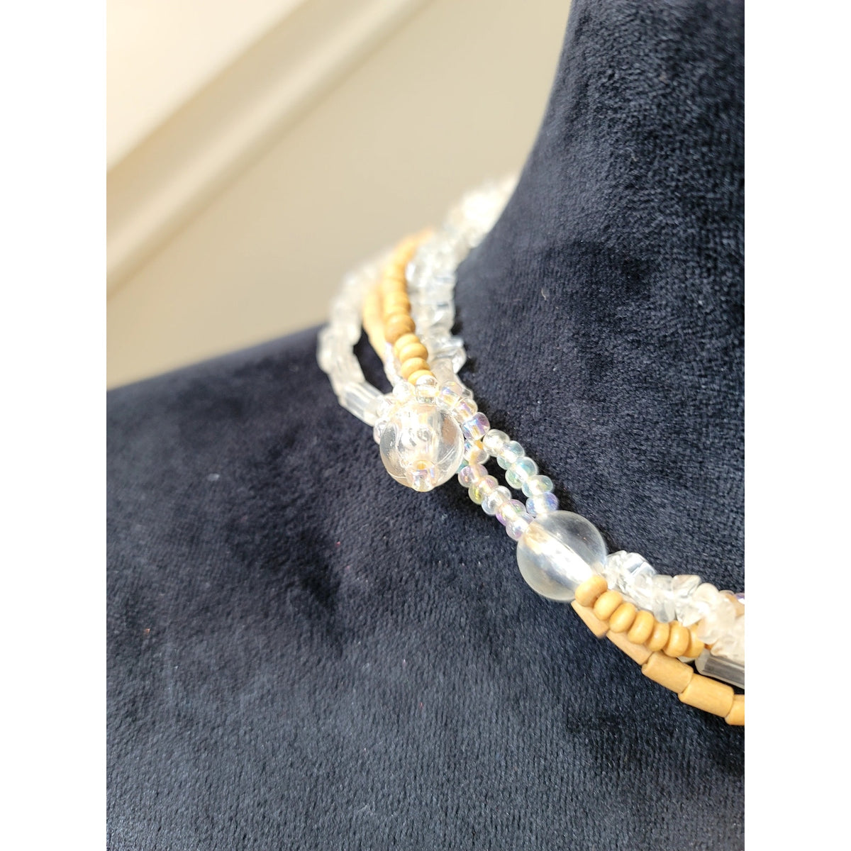 Artisan Rutilated Quartz Pendant Multi-Strand Beaded Necklace Statement Boho