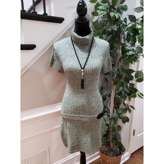 J. J. Always Women's Green Cotton High Neck Short Sleeve Knee Length Dress Large