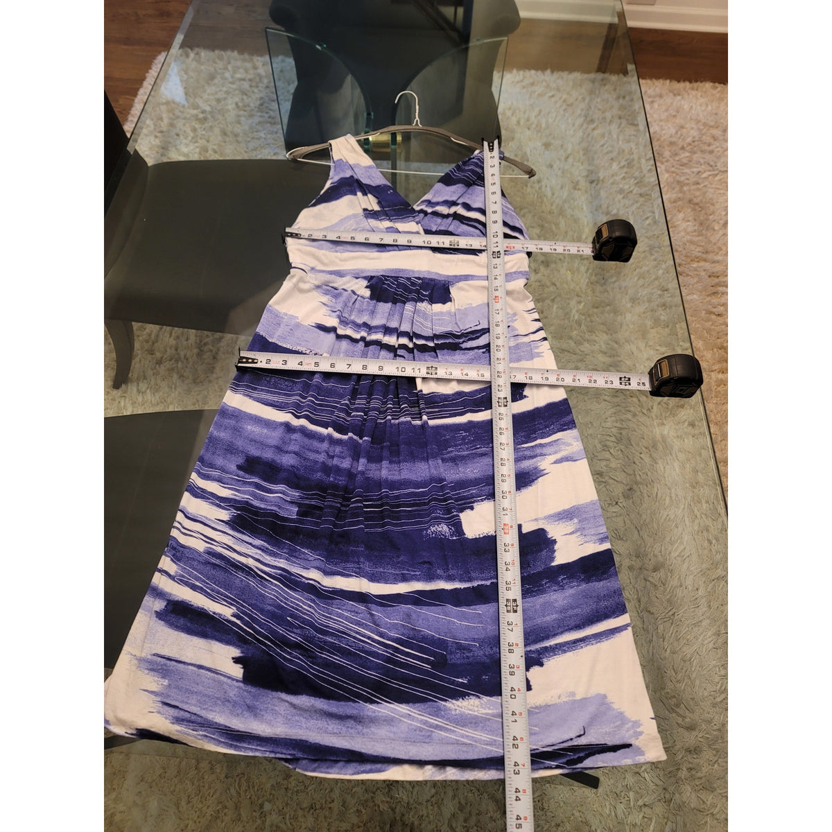 Karen Kane Sheath Dress Women's 1X Blue White Abstract Wrap V-Neck Casual Party