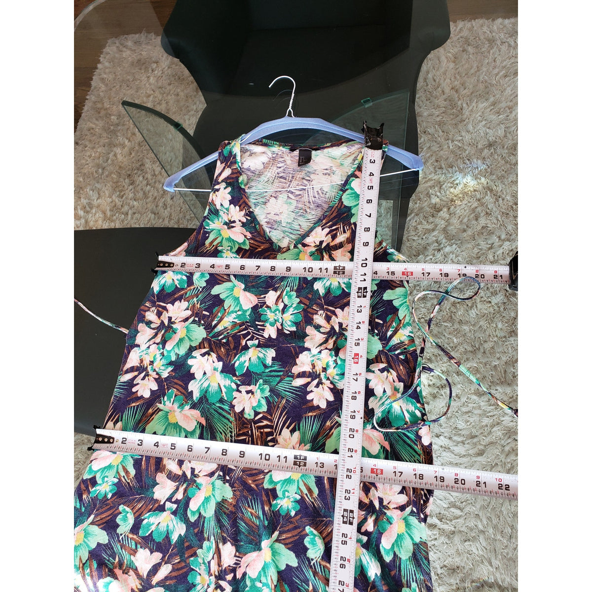 H&M S Floral Print Sleeveless Belted Maxi Dress Black Green