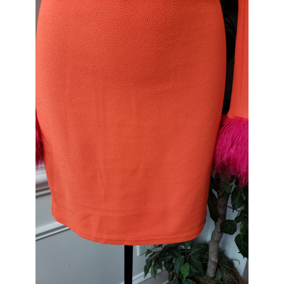 SHEIN Bodycon Dress Women's Medium Orange Long Fringe Sleeve Mock Neck Pullover