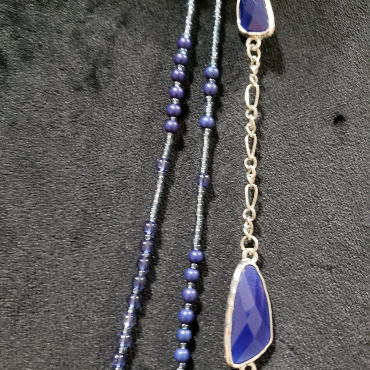 Womens Fashion Black Blue Rhinestones Long Collar Necklace with Lobster Clasp