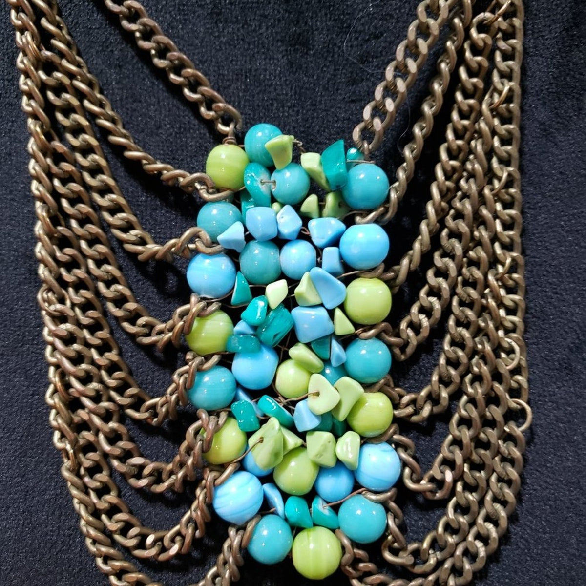 India Womens Turquoise & Gold Multi Strand Maldives Necklace with Lobster Clasp
