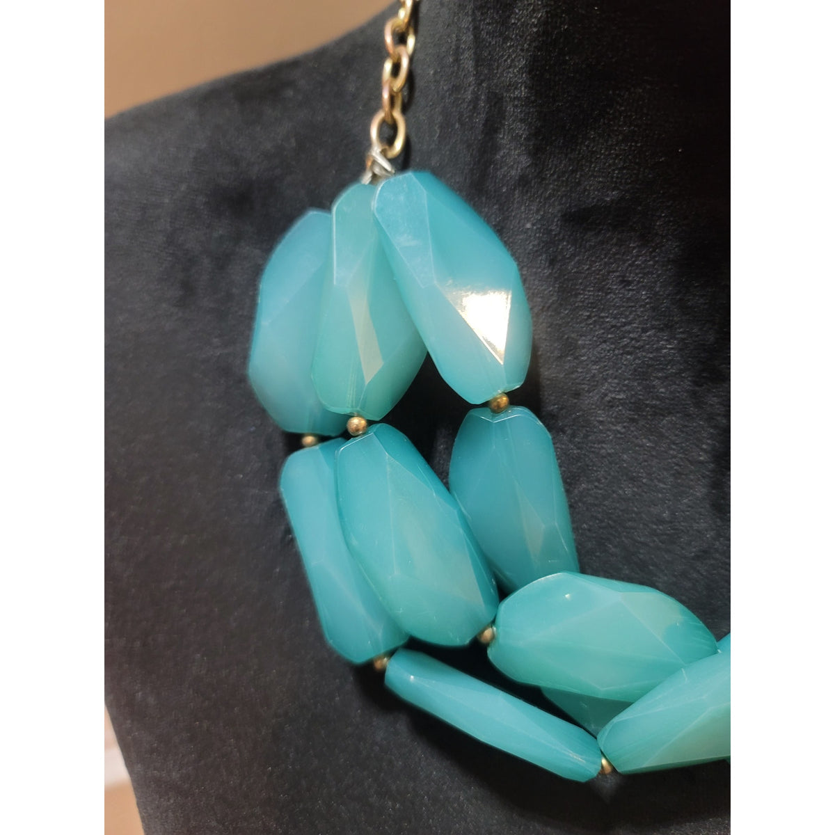 Women's Aqua Blue Faceted Bead Necklace Statement Jewelry Set Dangle Earrings
