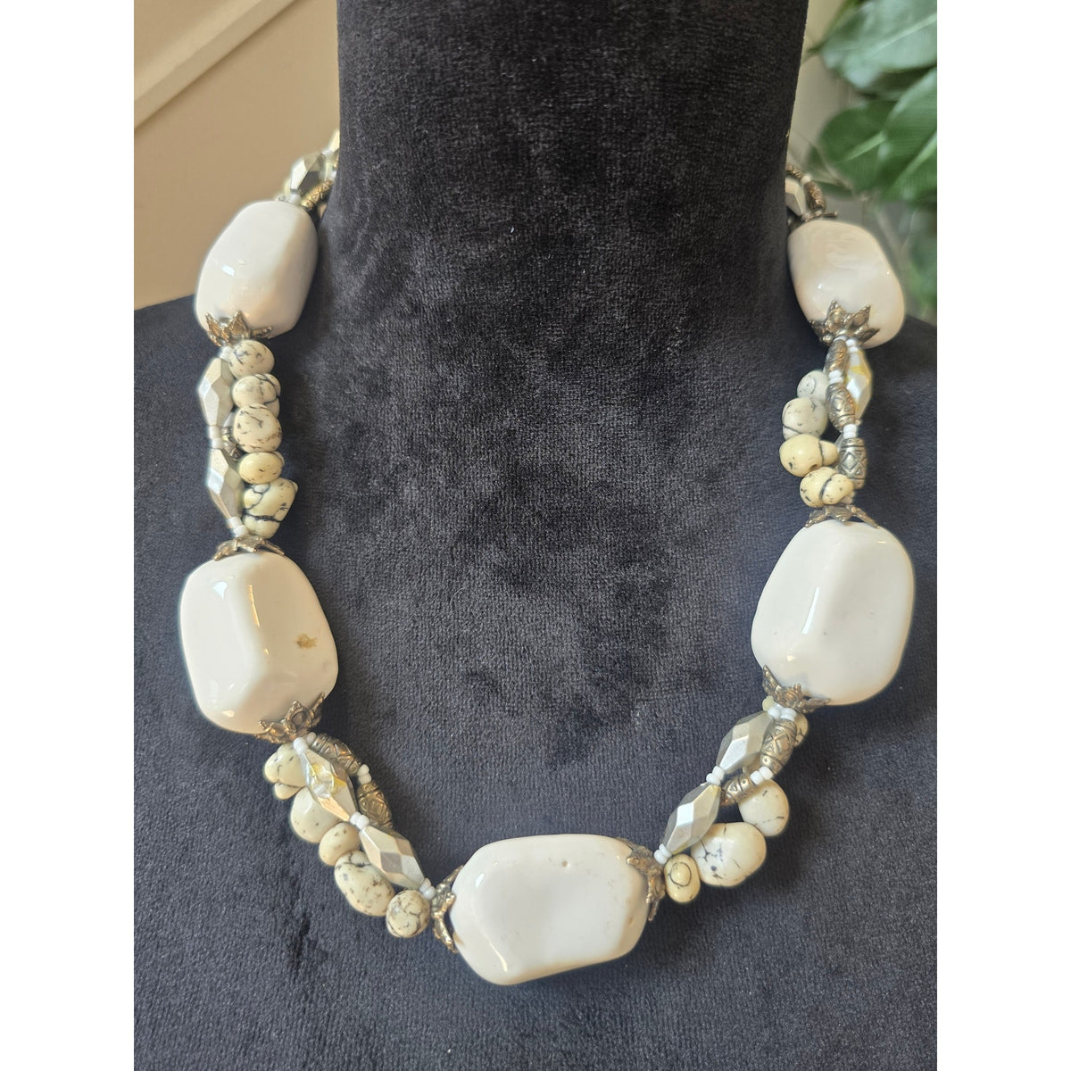 Ivory Chunky Beaded Braided Statement Necklace