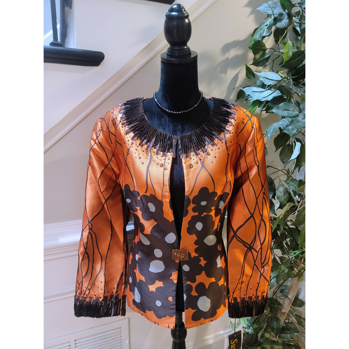 Susanna Statement Jacket Women SZ 18 Multicolor Geometric Rhinestone Fully Lined