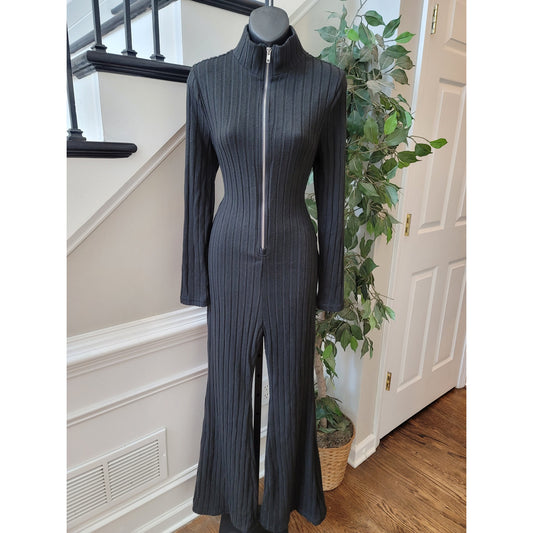 Shein Ribbed Zipper Jumpsuit Women’s Size 6 Black Turtleneck Long Sleeves