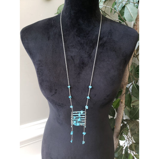 Women Fashion Boho Silver Tone Turquoise Heishi Beads Statement Necklace Jewelry
