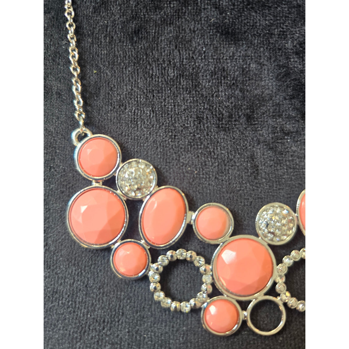 Coral Peach Orange Geometric Bib Statement Necklace