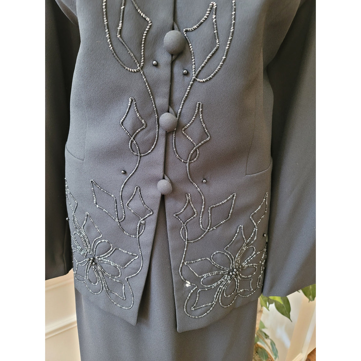 Why Skirt Suit Women's Size 16 Black Button Up Front Back Slit Fully Lined