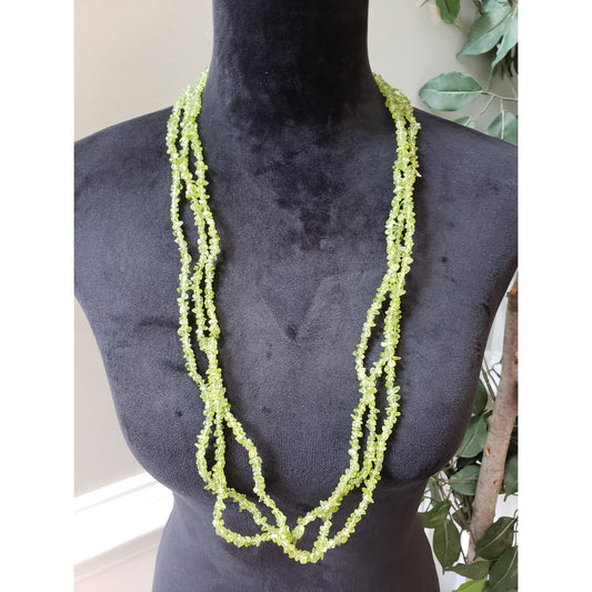 Women's Green Peridot Chip Bead Necklace Set 3 Strand Layered Gemstone Jewelry