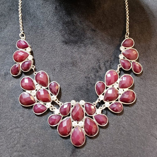 Womesn Hot Pink Rhinestone & Crystals Necklace Jewelry with Lobster Clasp