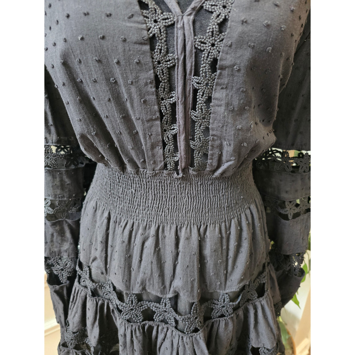 Posh Shoppe Mini Dress 2X Black Cotton Floral Lace V-Neck Back Zip Casual Party