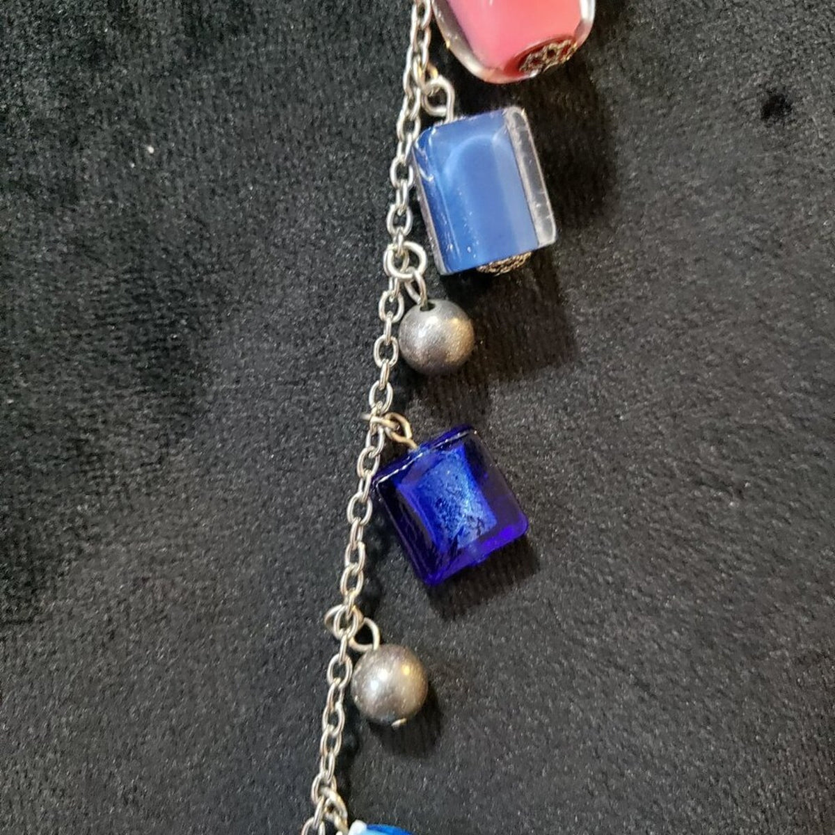 Women Silver Tone Multicolour & Shape Glass Necklace Jewelry w/ Lobster