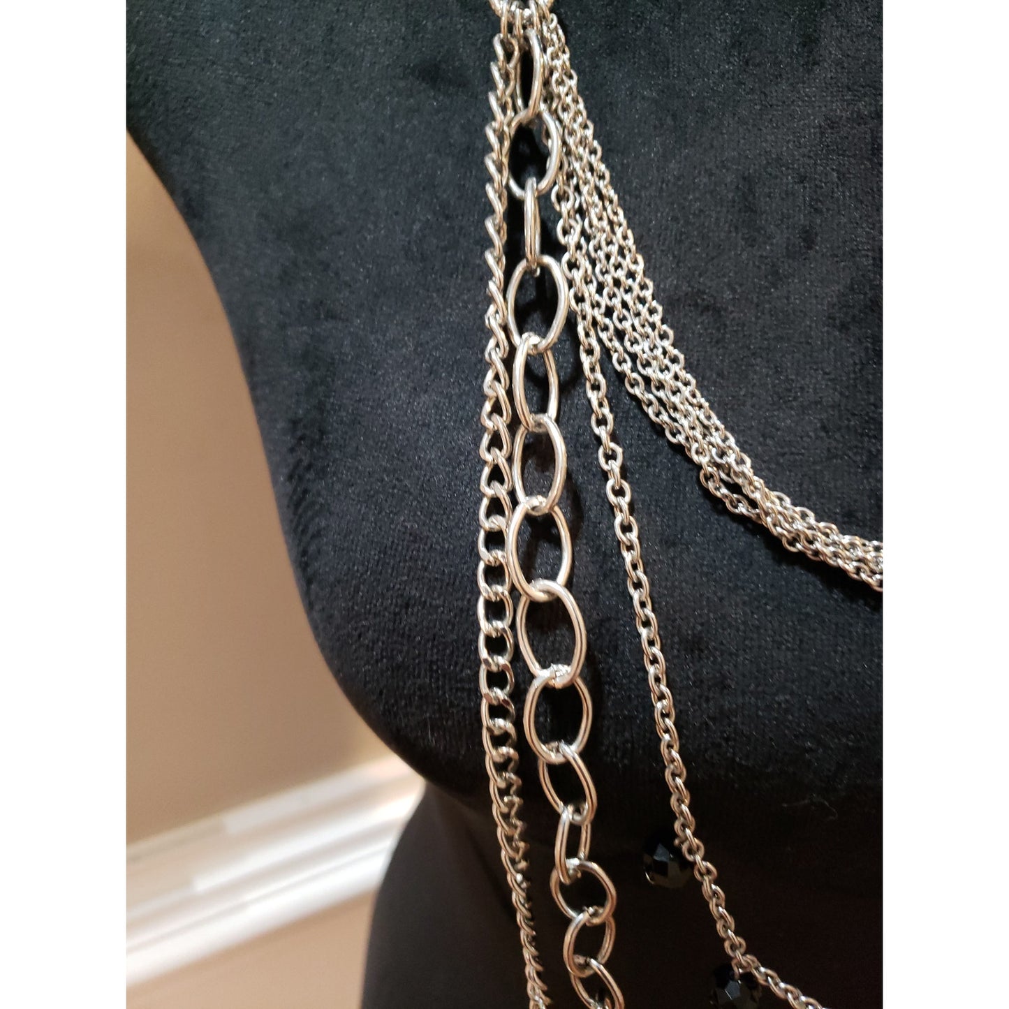 You & i Womens Silver Tone Multi Chains Black Ball Beaded Statement Necklace