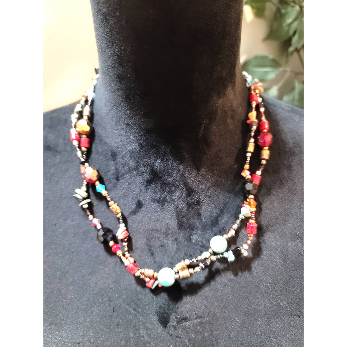 Women's Multicolor Beaded Necklace Boho Style Layered Lobster Clasp Jewelry
