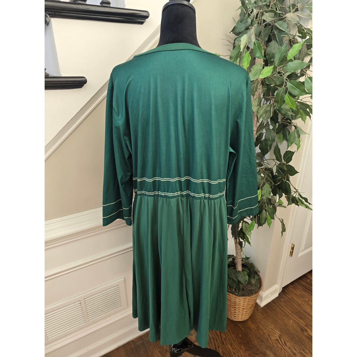Shein Curve Fit & Flare Dress 2XL Green Patchwork Round 3/4 Sleeve Drop Shoulder